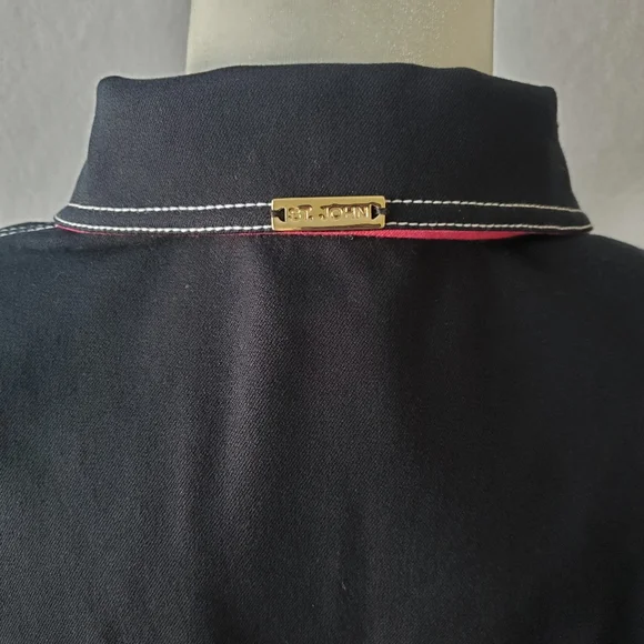 St John Sport Jean Jacket Womens Small Contrasting Cuff Stretch Black Hot Pink S
